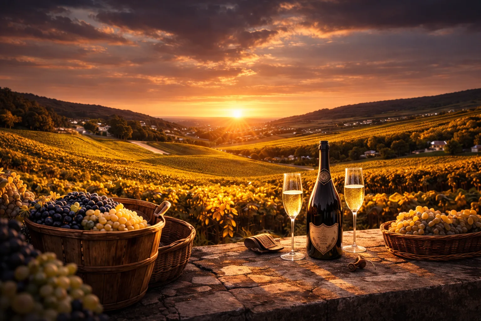 Pique-nique au coucher du soleil dans les vignes de Champagne avec Bubbles TukTuk