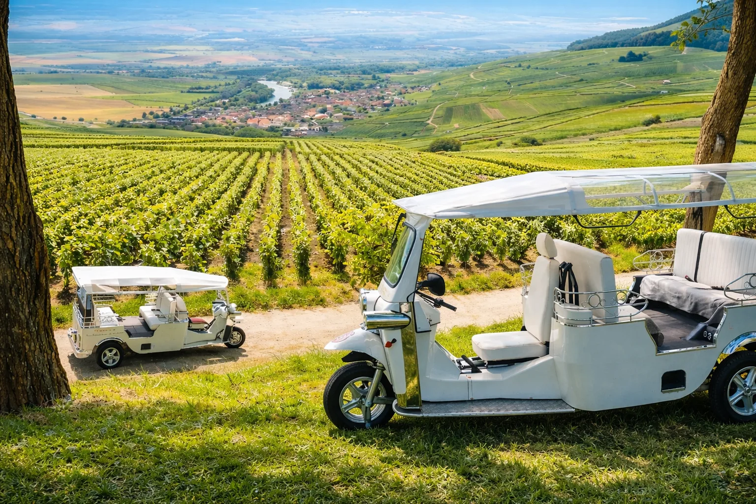 Tuk-tuk dans les vignobles de Champagne près d’Epernay